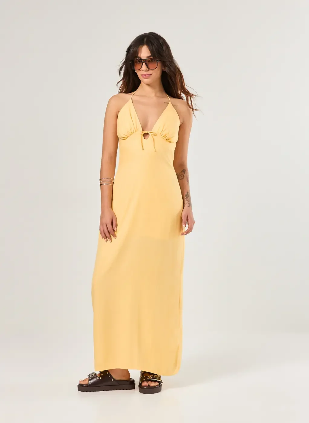 Vestido Midi Amarelo Manteiga