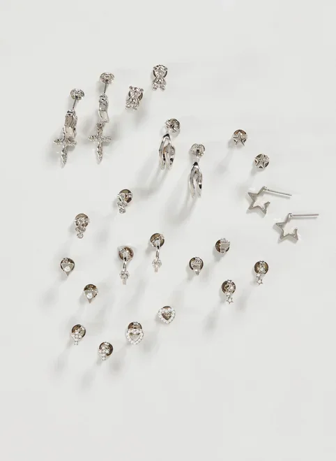 Conjunto 12 Brincos Prateados