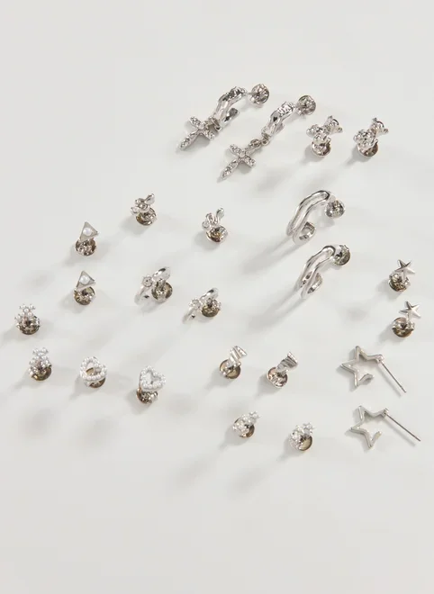 Conjunto 12 Brincos Prateados