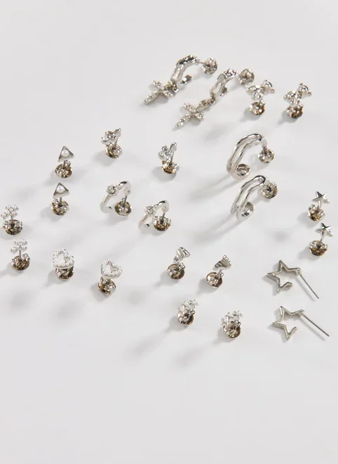 Conjunto 12 Brincos Prateados