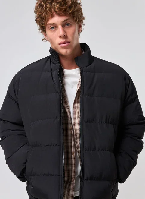Jaqueta Box Puffer Preta Gola Alta