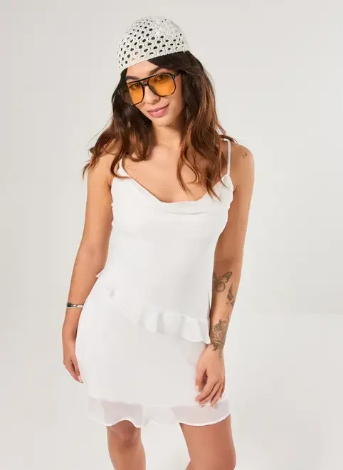 Vestido Curto Chiffon Assimétrico