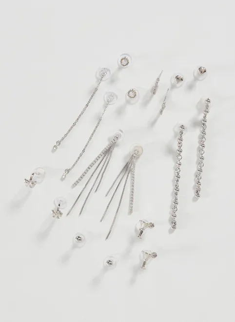 Conjunto 9 Brincos Prateados Glam