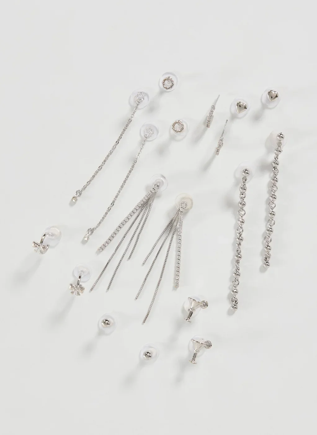 Conjunto 9 Brincos Prateados Glam