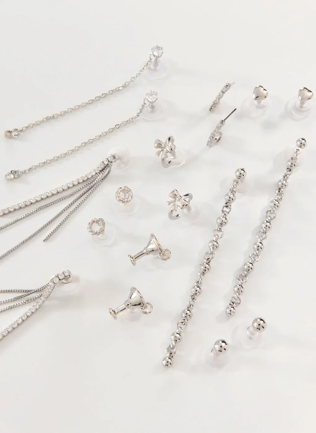 Conjunto 9 Brincos Prateados Glam