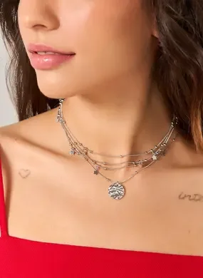 Conjunto 2 Colares Prateados Estrelas