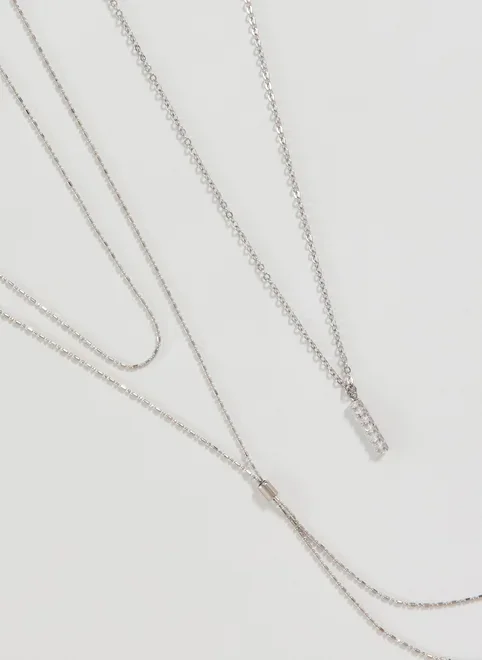 Conjunto 2 Colares Prateados Strass