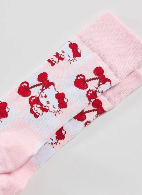 Meia Rosa Hello Kitty Cereja