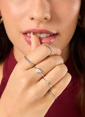 Conjunto 5 Anéis Prateados Love