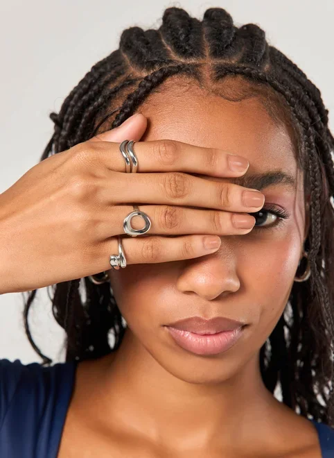 Conjunto 4 Anéis Prateados