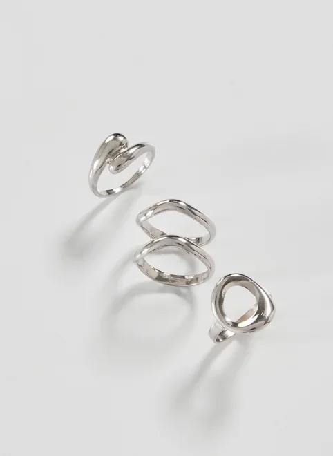 Conjunto 4 Anéis Prateados