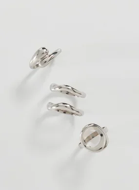 Conjunto 4 Anéis Prateados