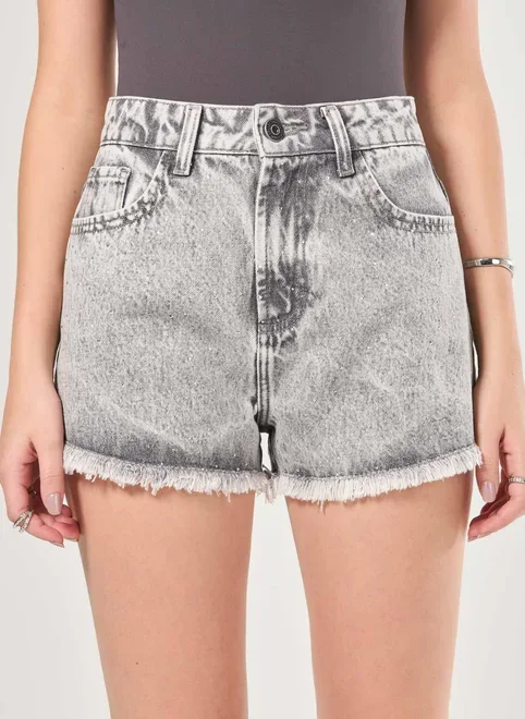 Short Jeans Cinza Strass