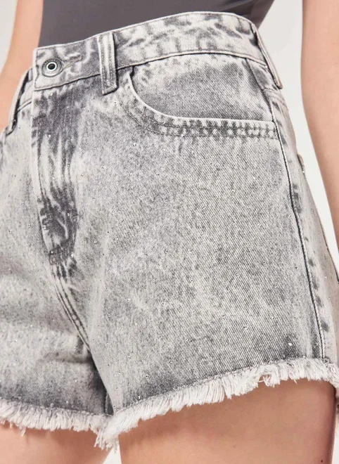 Short Jeans Cinza Strass