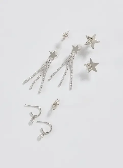 Conjunto 5 Brincos E Piercings Fakes Prateados