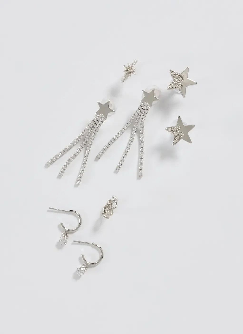 Conjunto 5 Brincos E Piercings Fakes Prateados