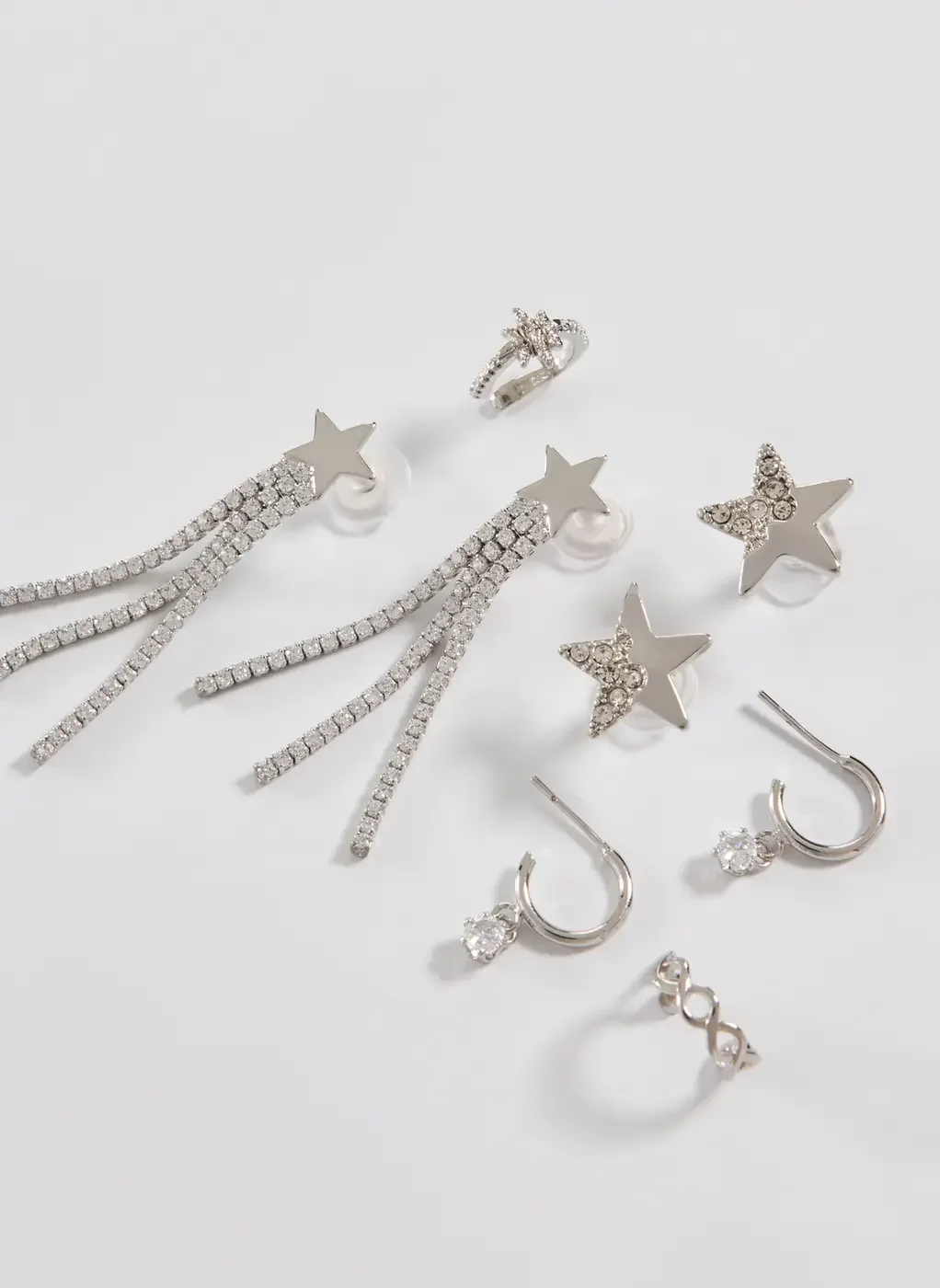 Conjunto 5 Brincos E Piercings Fakes Prateados