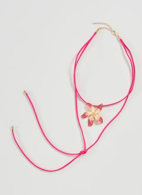 Colar Rosa Suede Flor