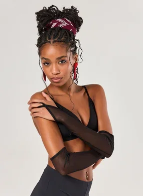 Top Poliamida Preto Com Mangas De Tule