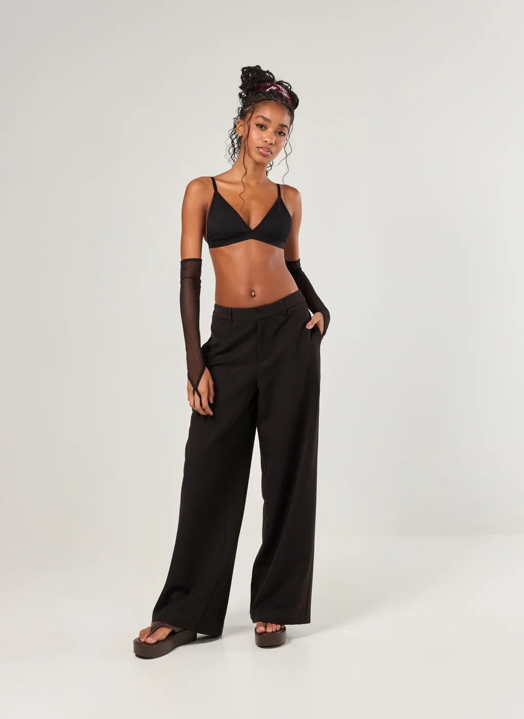 Top Poliamida Preto Com Mangas De Tule