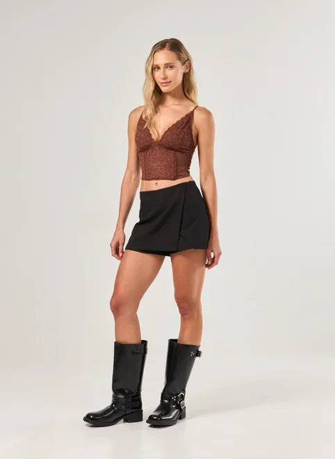 Cropped Corselet Renda Marrom