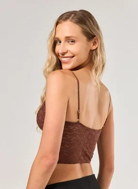 Cropped Corselet Renda Marrom