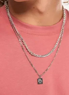 Conjunto 2 Colares Prateados Corrente E Cruz