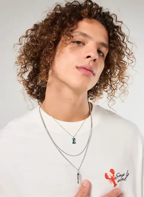 Conjunto 3 Colares Prateados Sardinha