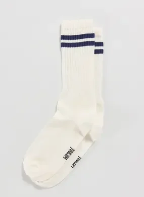 Meia Off-White Listras Azul-Marinho