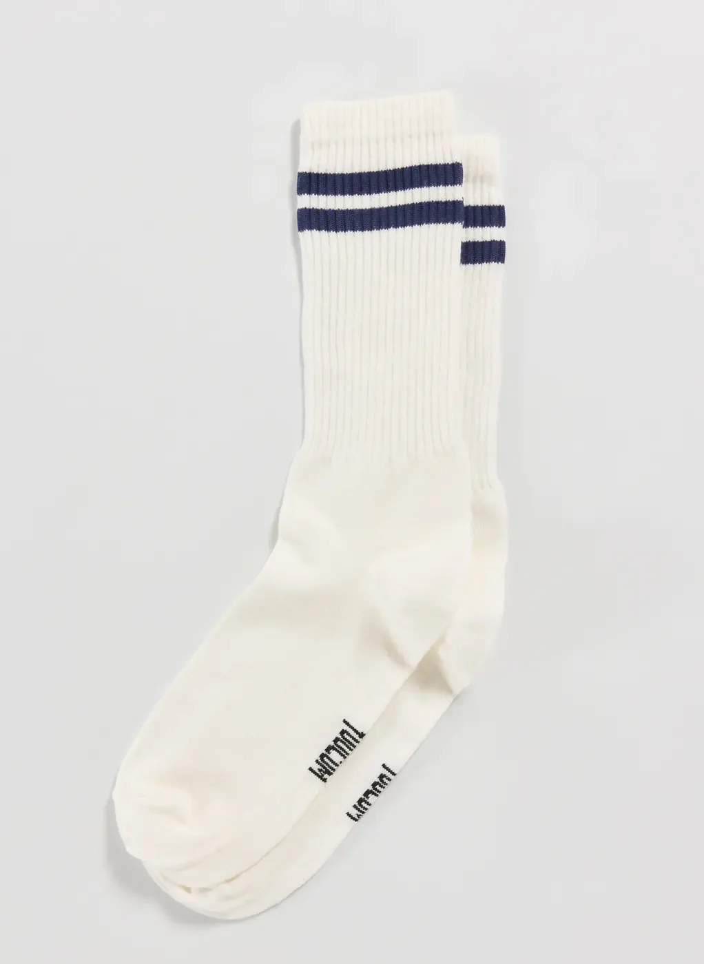 Meia Off-White Listras Azul-Marinho