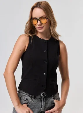 Colete Alfaiataria Preto Gola Redonda