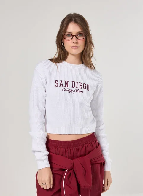 Blusa Manga Longa Tricô Bordado San Diego