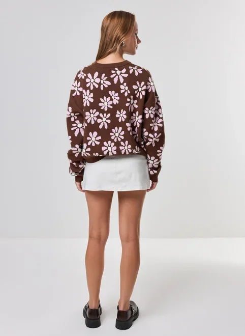 Blusa Box Manga Longa Tricô Flores