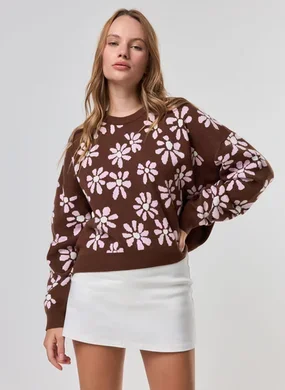 Blusa Box Manga Longa Tricô Flores