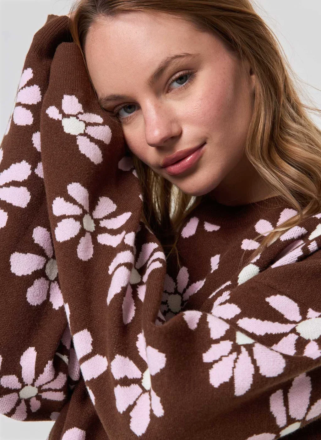 Blusa Box Manga Longa Tricô Flores