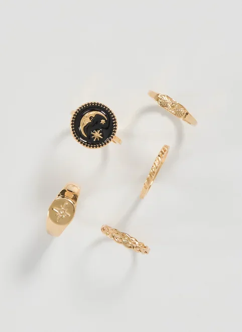 Conjunto 4 Anéis Dourados Lua