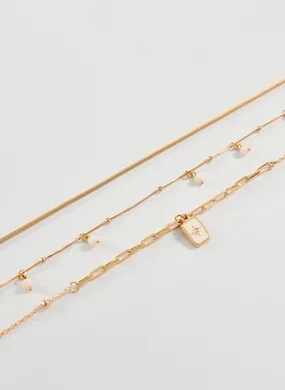 Conjunto 3 Colares Dourados Carta