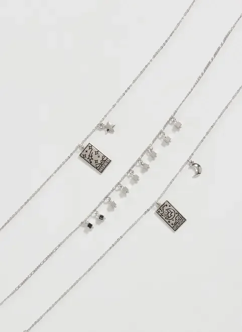 Conjunto 3 Colares Prateados Tarot