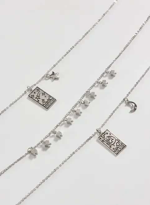 Conjunto 3 Colares Prateados Tarot