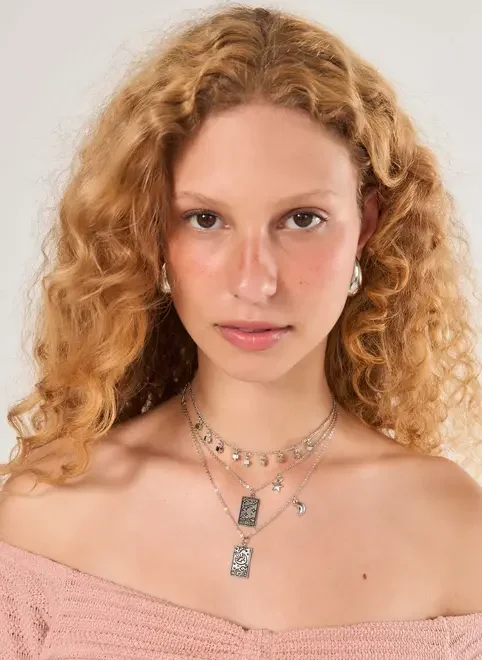 Conjunto 3 Colares Prateados Tarot