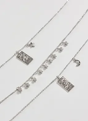 Conjunto 3 Colares Prateados Tarot