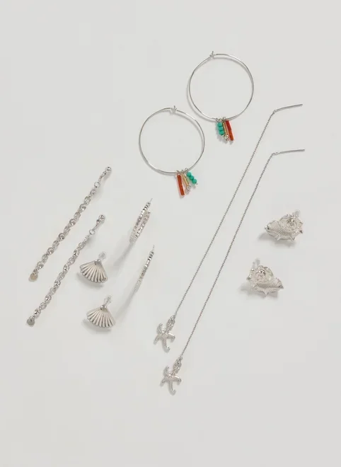 Kit Brincos Prateados Fundo Do Mar