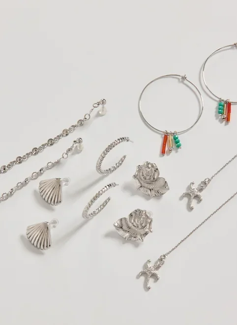 Kit Brincos Prateados Fundo Do Mar