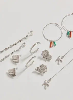 Kit Brincos Prateados Fundo Do Mar