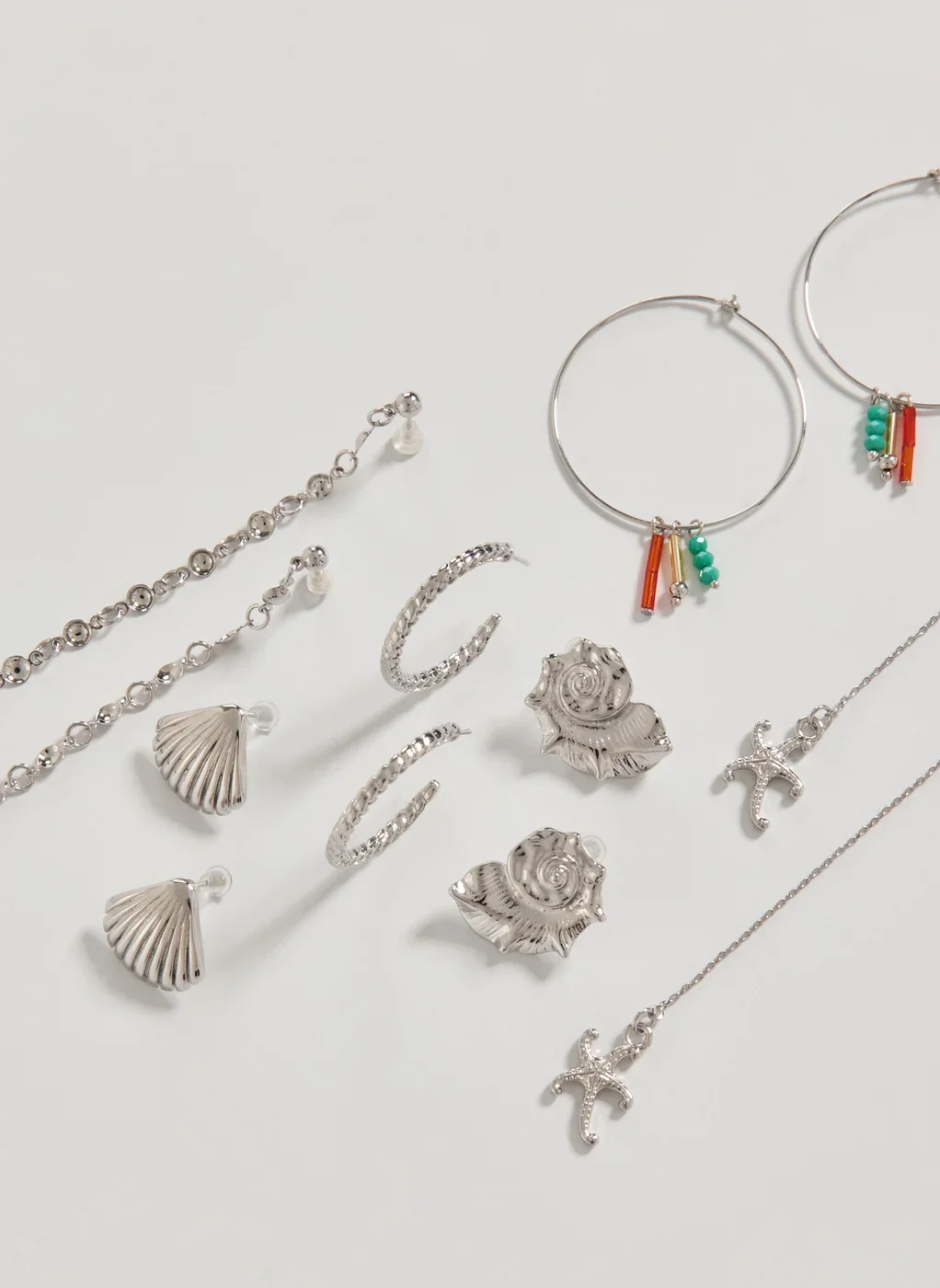 Kit Brincos Prateados Fundo Do Mar