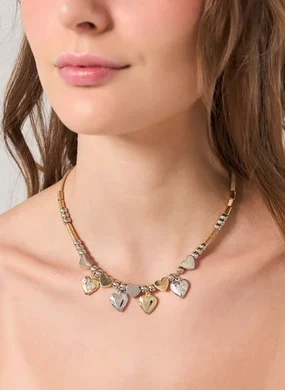 Colar Corações Prateado E Dourado