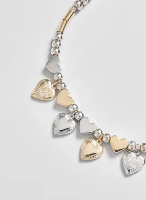 Colar Corações Prateado E Dourado