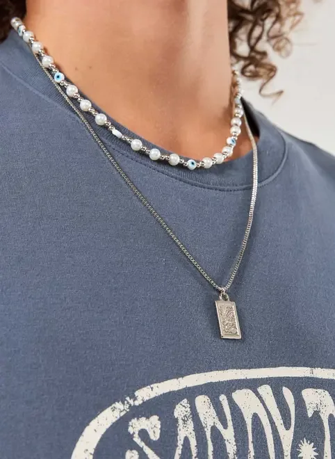 Conjunto 2 Prateados Colares Olho Grego