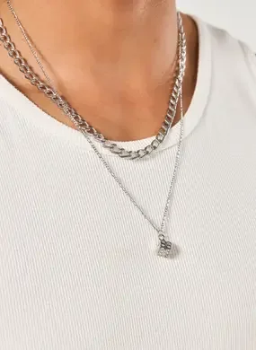 Conjunto 2 Colares Prateados Dado