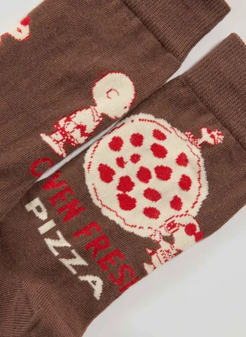 Meia Marrom Snoopy Pizza